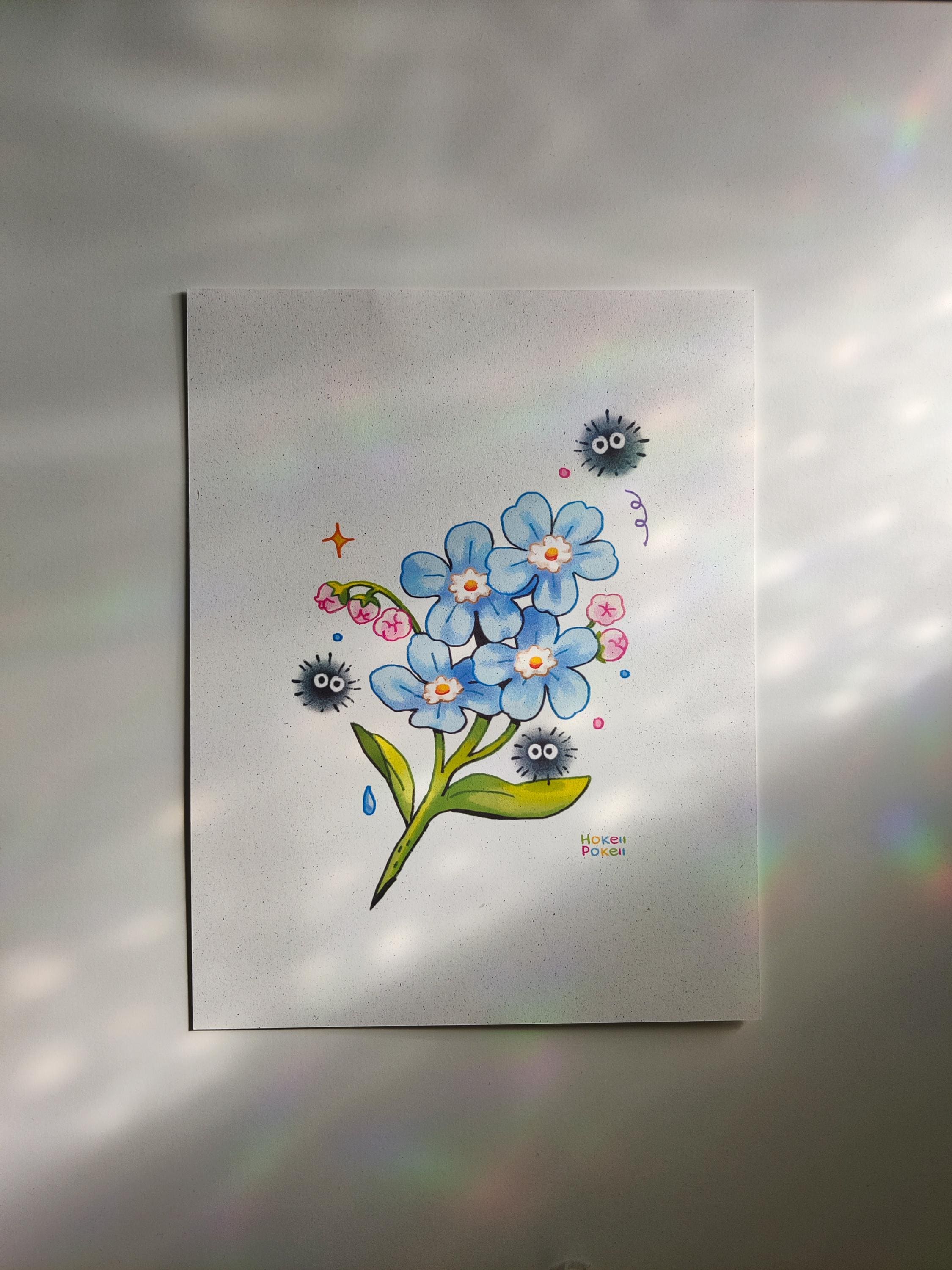 Soot Sprites Forget Me Not Mini Textured Art Print