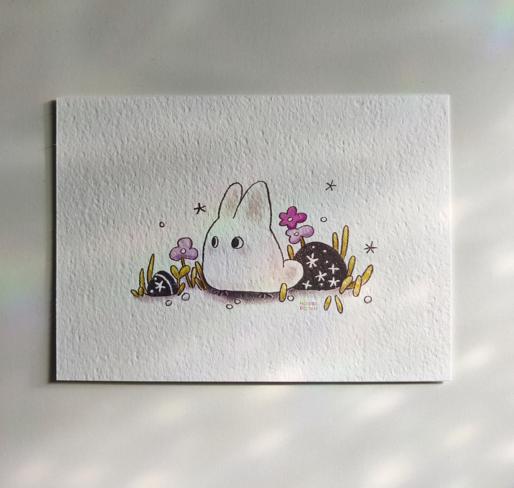 Chibi White Tanuki Mini Textured Art Print