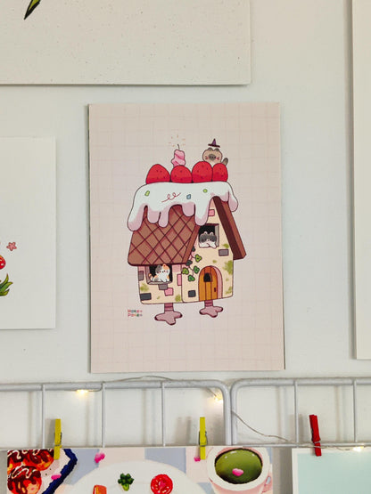 Cute Baba Yaga Cat House Mini Print