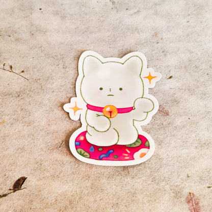 Cute Holographic Die-Cut Glossy Vinyl Sticker - Smiski Fortune Cat