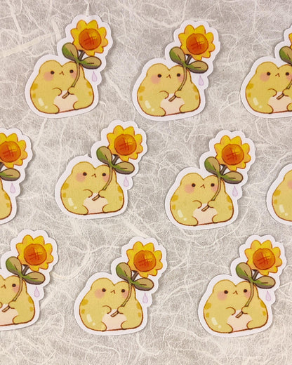 Cute Frog Holding Sunflower Sticker