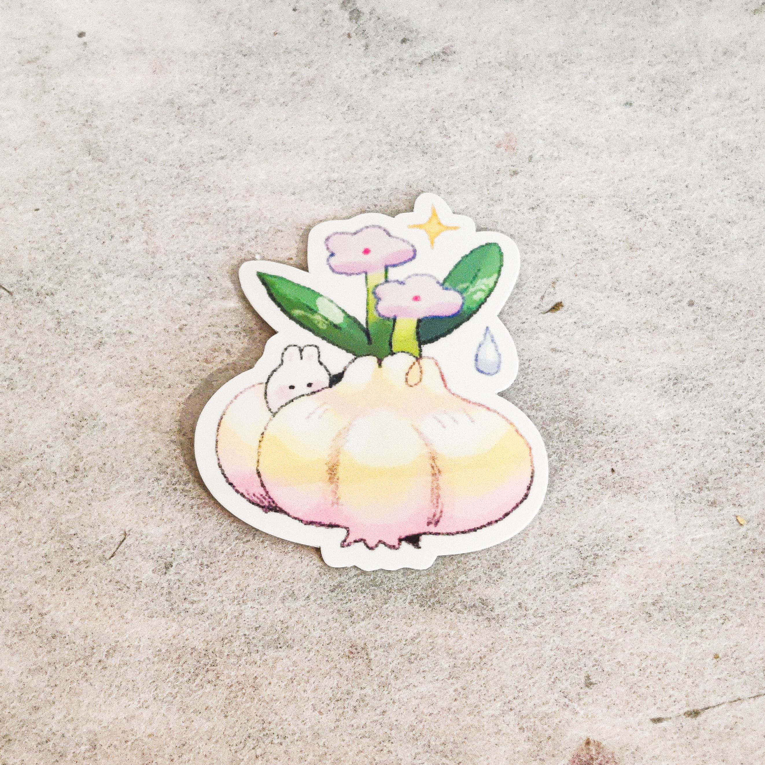 Glossy Garlic Bunny Vinyl Sticker