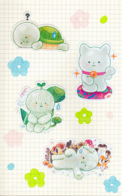 Holographic Smiski Fortune Cat Sticker - Waterproof Vinyl Die-Cut