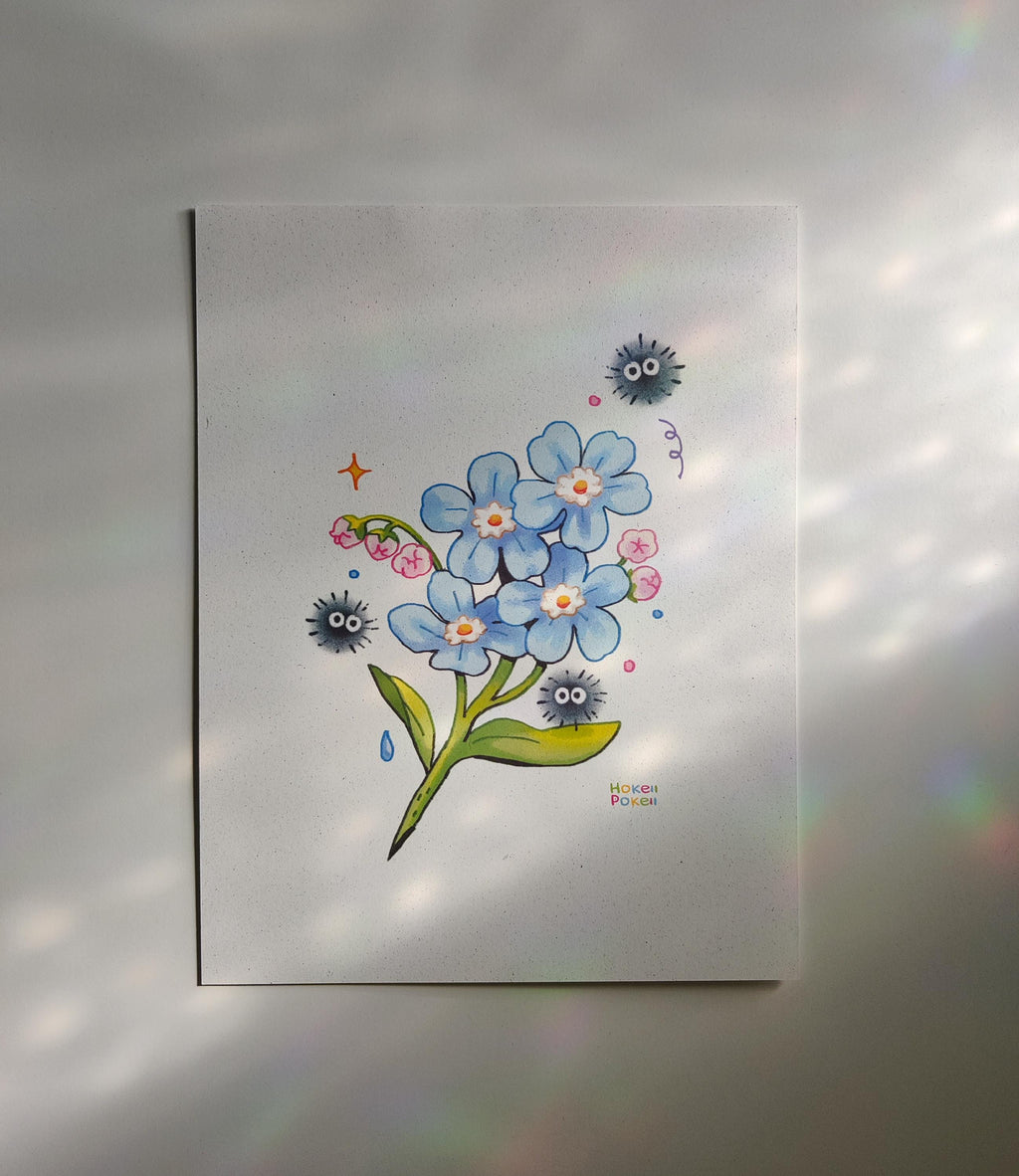 Soot Sprites Forget Me Not Mini Textured Art Print