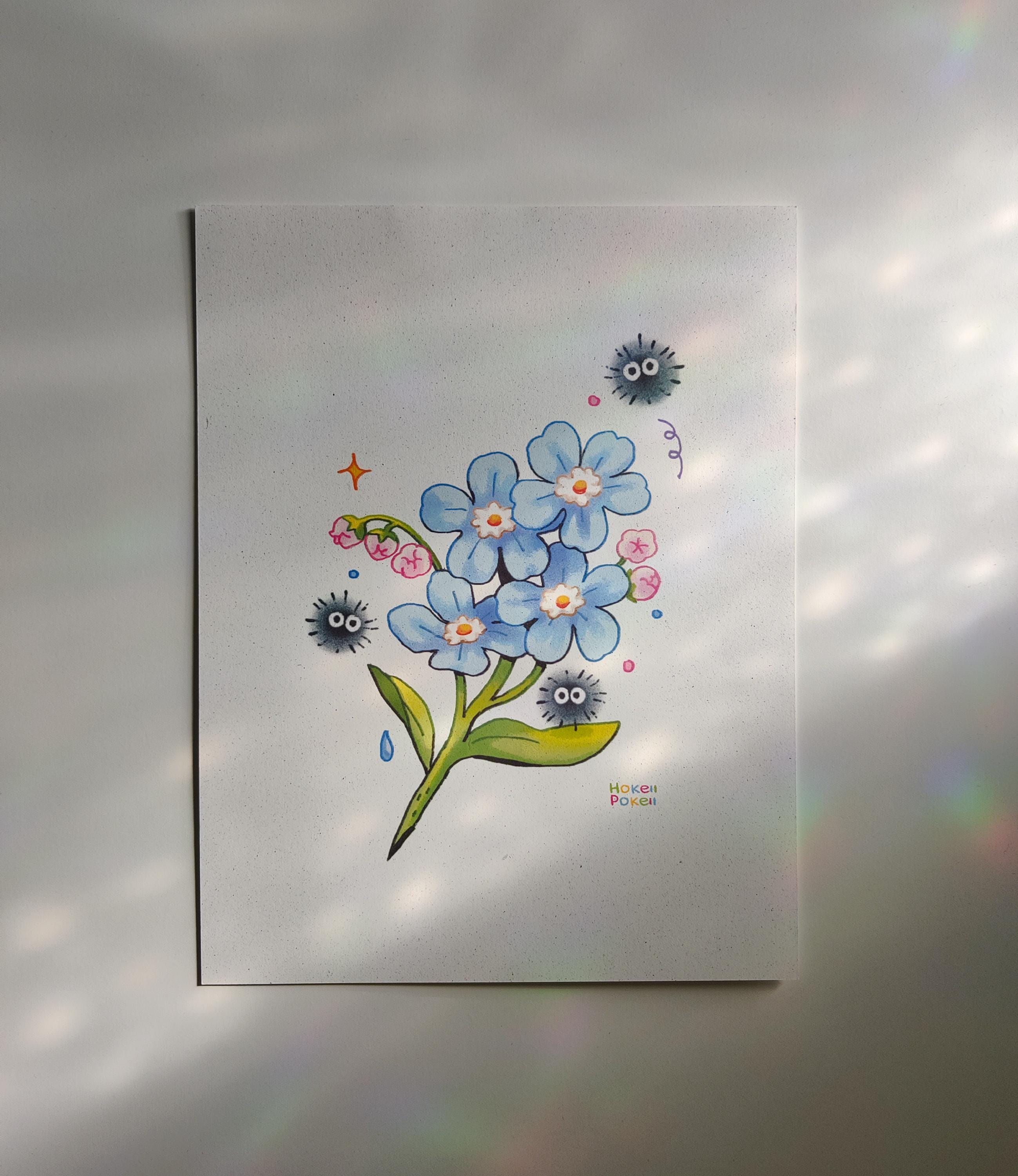 Soot Sprites Forget Me Not Mini Textured Art Print