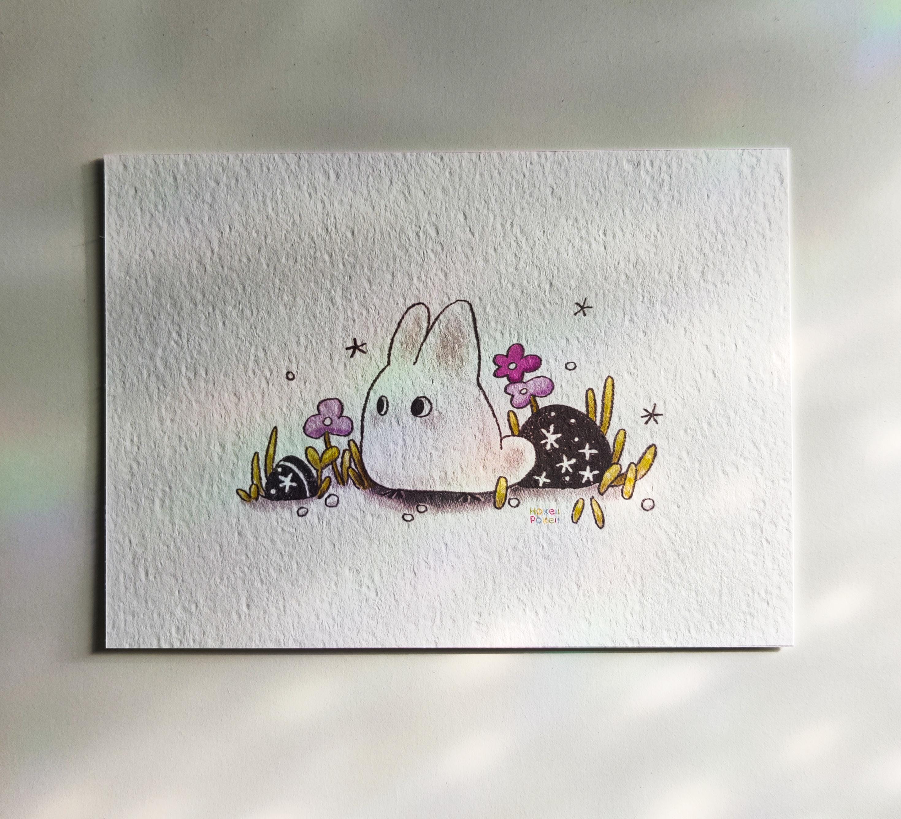 Chibi White Tanuki Mini Textured Art Print