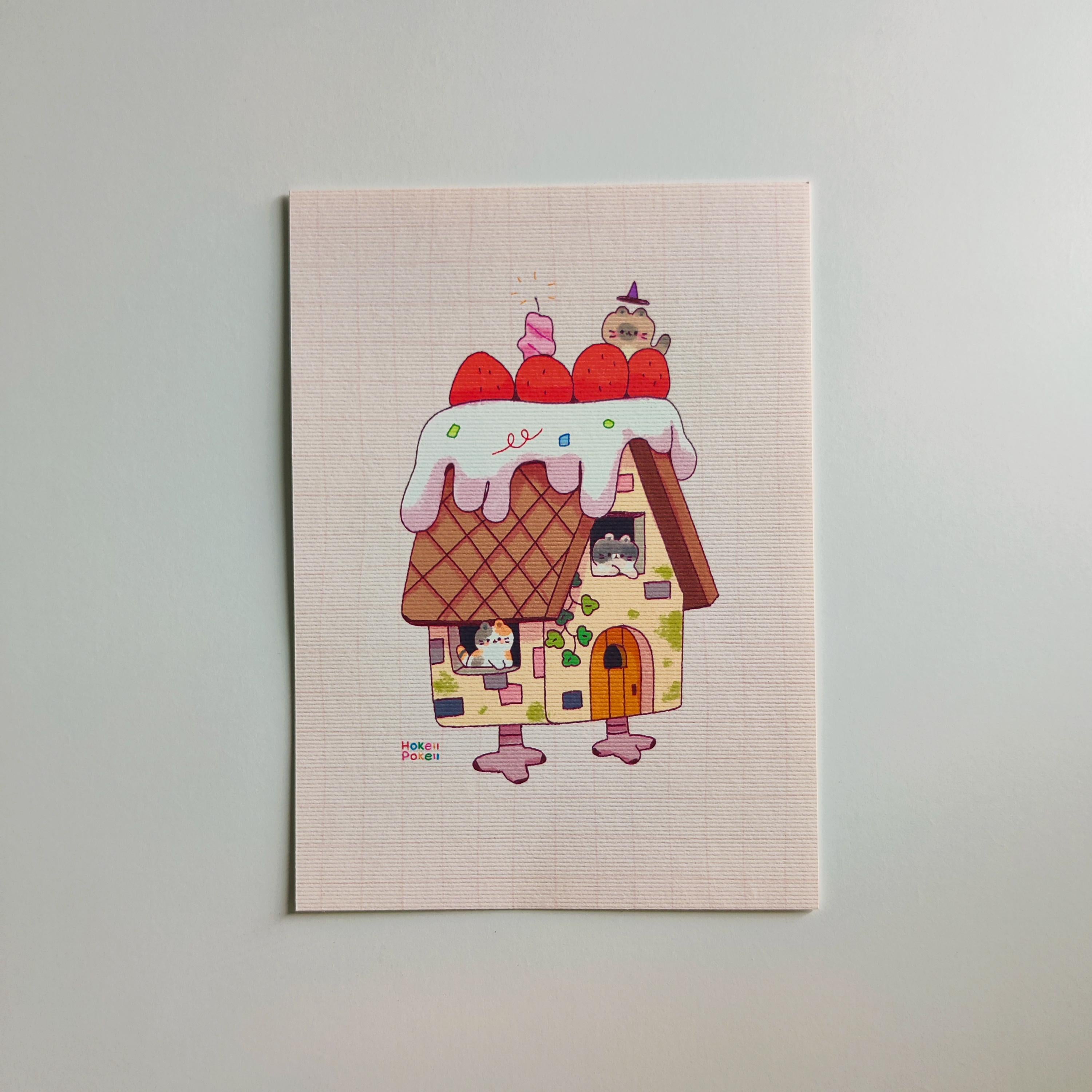 Baba Yaga Cat House Mini Textured Art Print