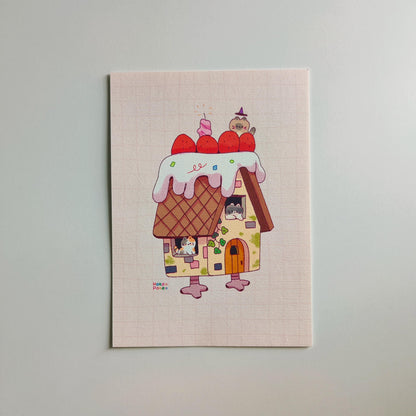 Cute Baba Yaga Cat House Mini Print