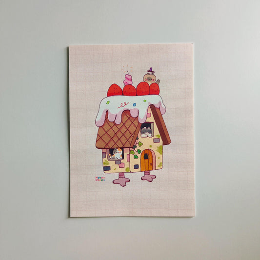Cute Baba Yaga Cat House Mini Print