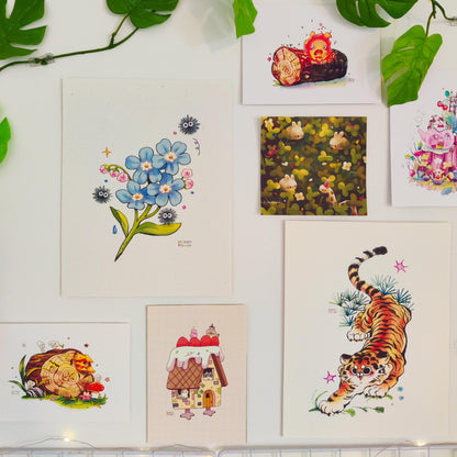 Cute Baba Yaga Cat House Mini Print