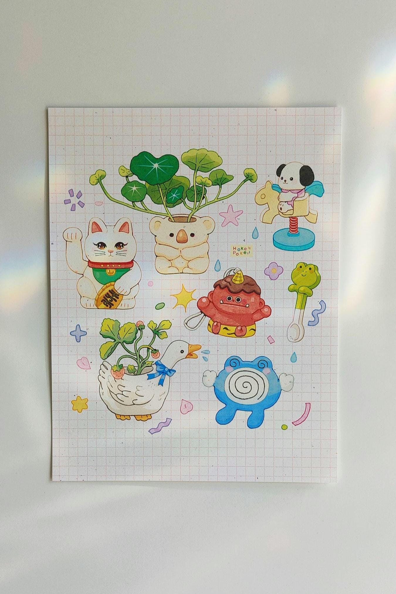 Whimsical Knick Knacks Art Print, Pastel Decor (8.5" x 11")
