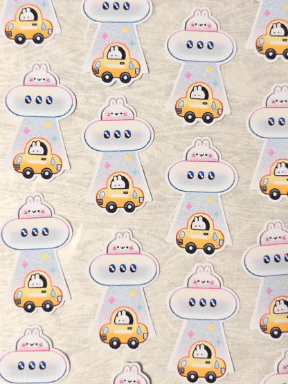 Cute Bunny UFO Sticker