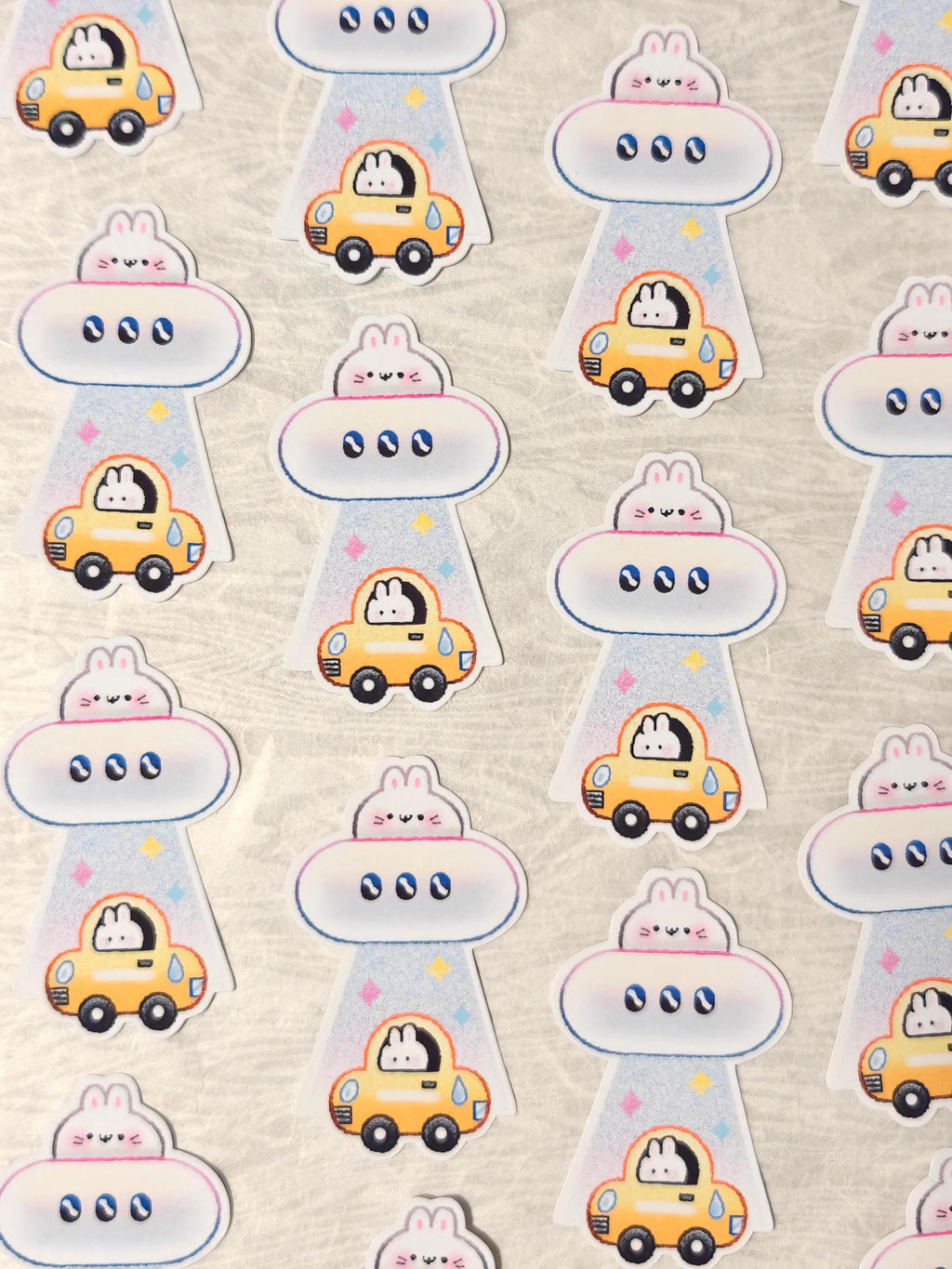 Holographic UFO Bunny Abduction Vinyl Sticker