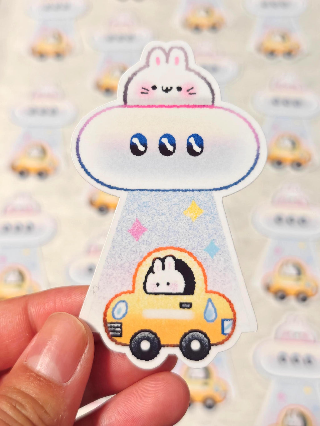 Holographic UFO Bunny Abduction Vinyl Sticker