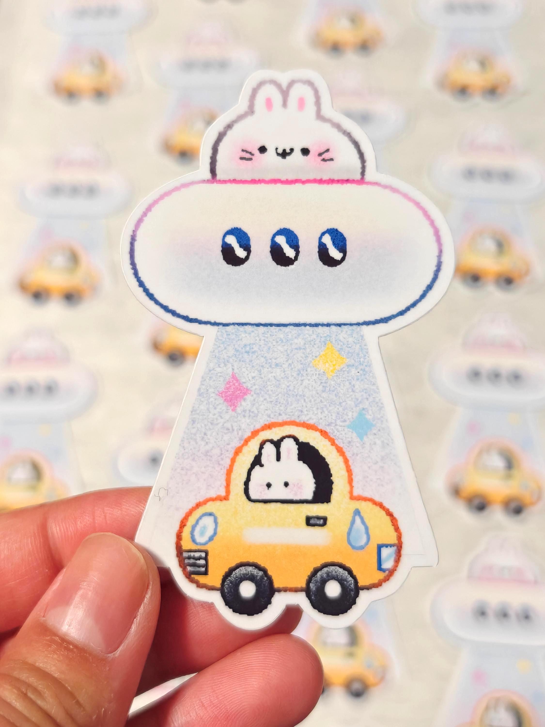 Holographic UFO Bunny Abduction Vinyl Sticker