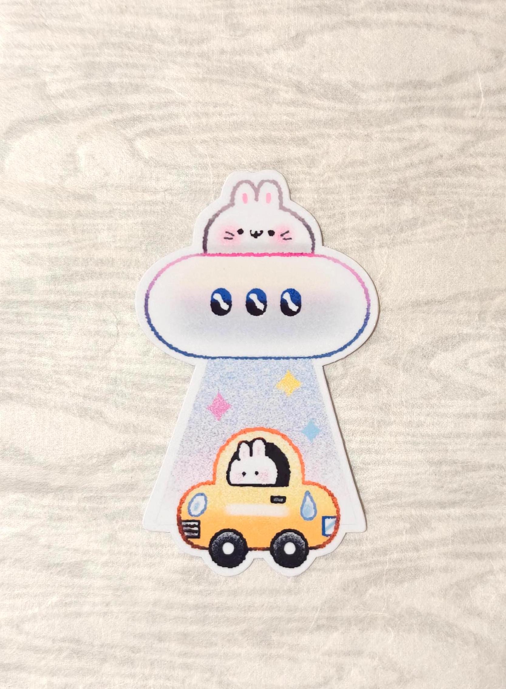 Holographic UFO Bunny Abduction Vinyl Sticker