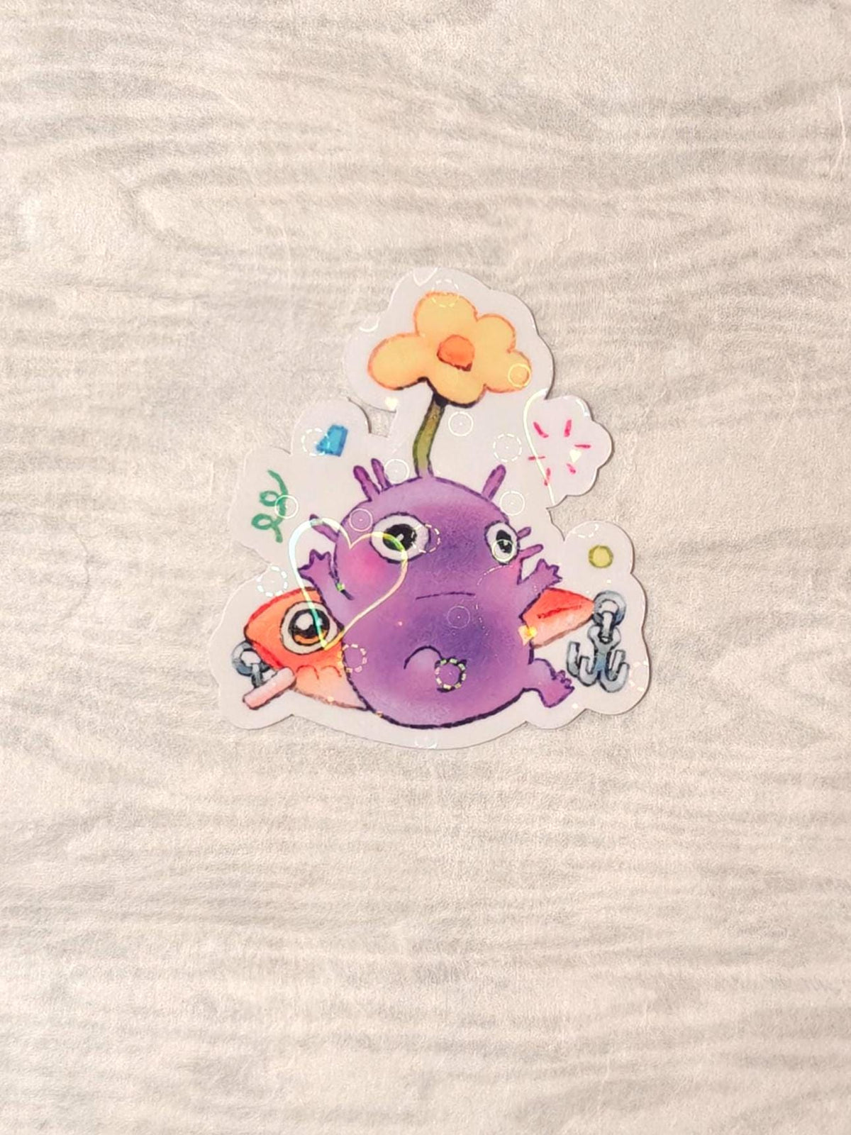 Holographic Purple Pikmin Vinyl Sticker ~  Fishing Lure