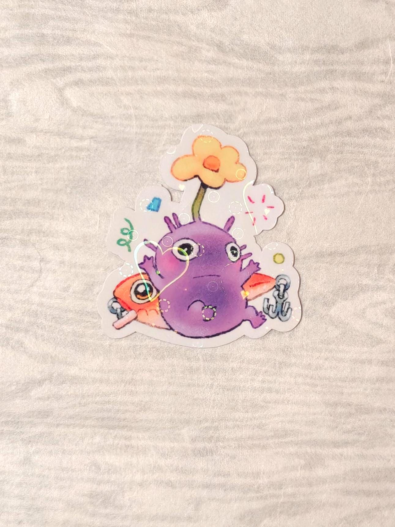 Holographic Purple Pikmin Vinyl Sticker ~  Fishing Lure