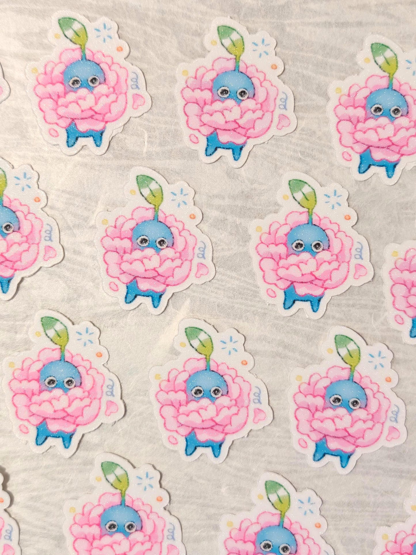 Blue Pikmin Rose Sticker: Frosted Vinyl Die-Cut