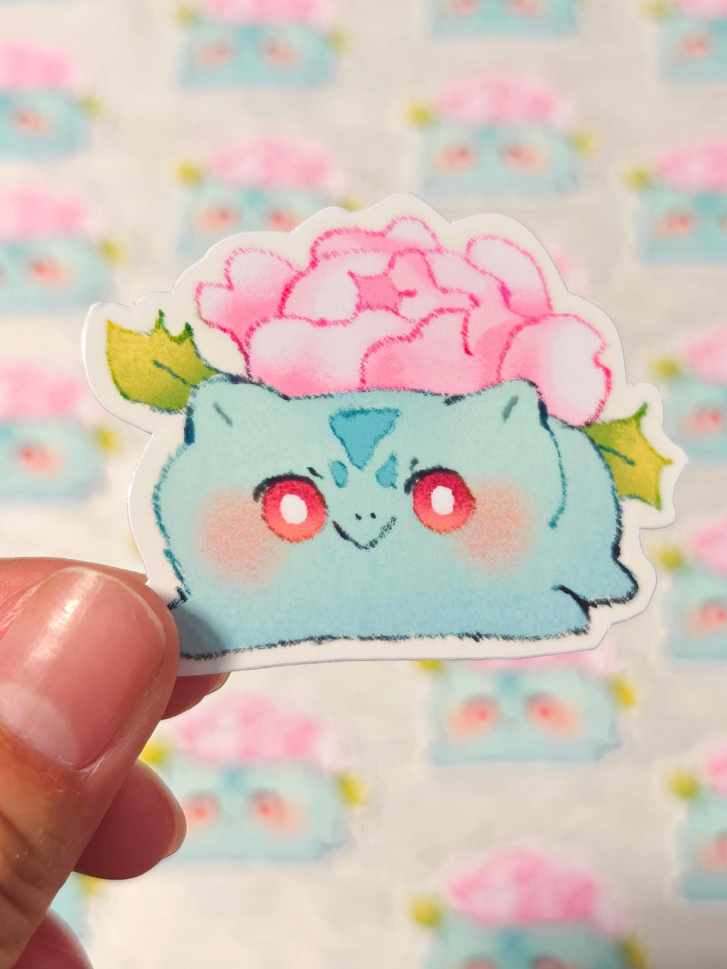 Sparkly Glitter Pocket Friends Vinyl Sticker ~ Bulbasaur Rose