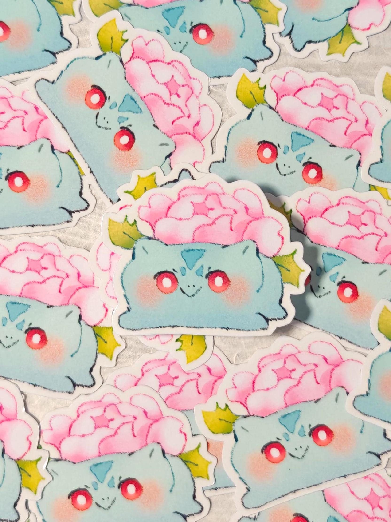 Sparkly Glitter Pocket Friends Vinyl Sticker ~ Bulbasaur Rose
