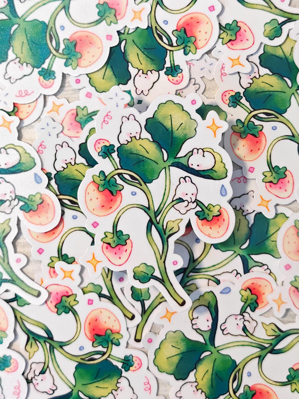 Glossy Strawberry Bunny Vinyl Sticker