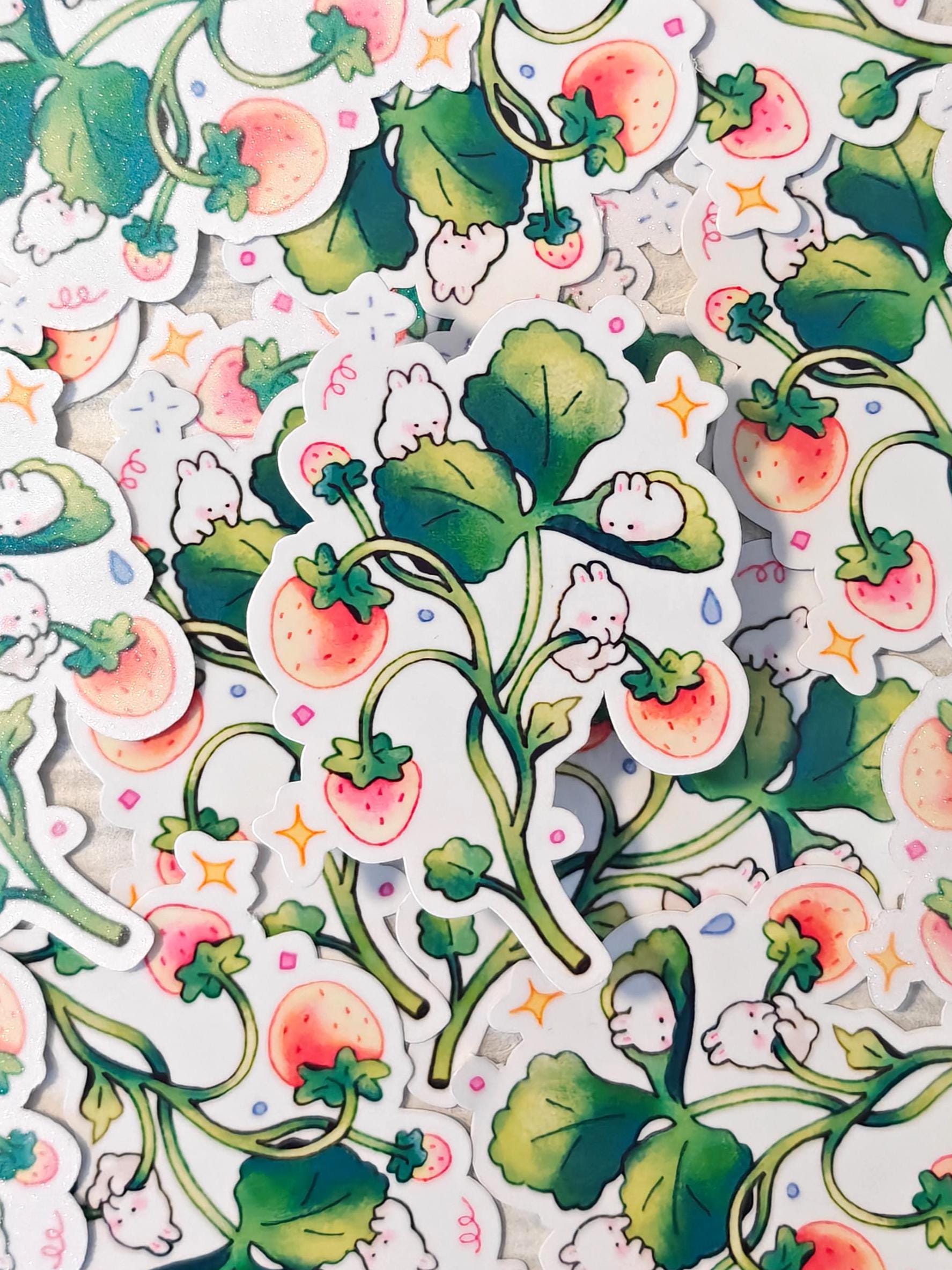 Glossy Strawberry Bunny Vinyl Sticker