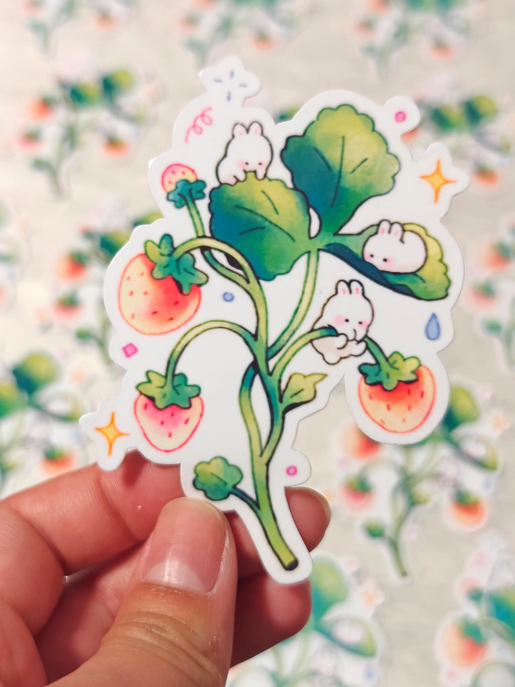 Glossy Strawberry Bunny Vinyl Sticker