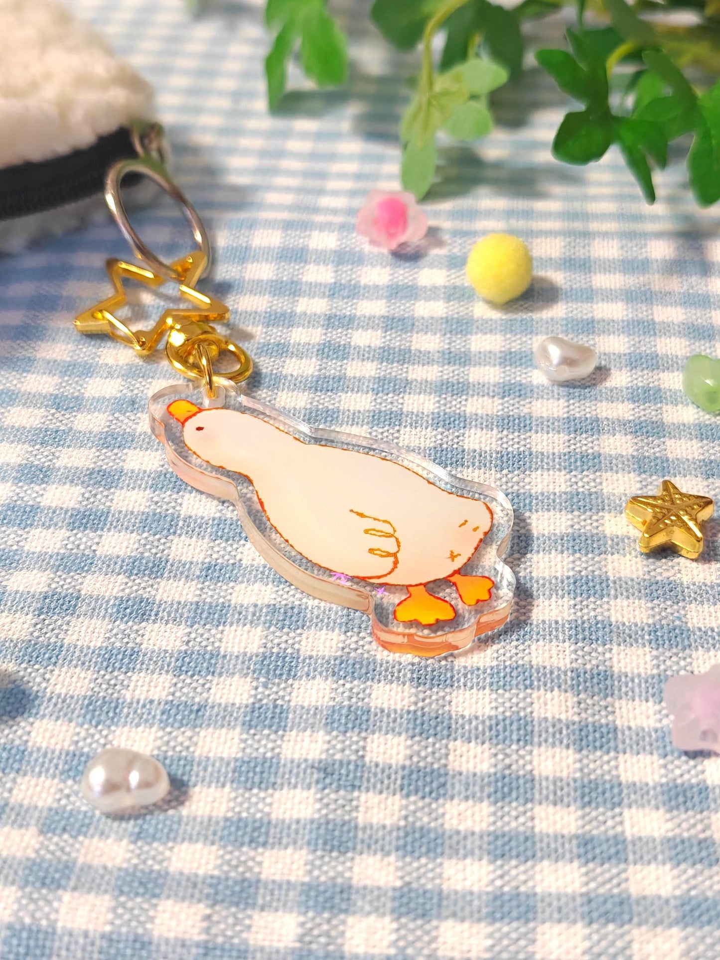 Holographic Goose Keychain – Acrylic Charm with Star Hook
