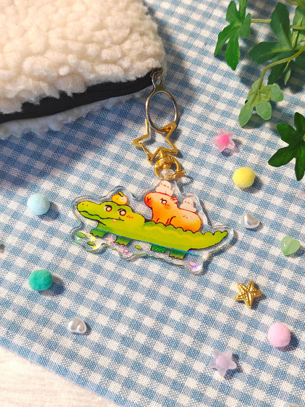 Holographic Swamp Buddies Keychain with Star Hook