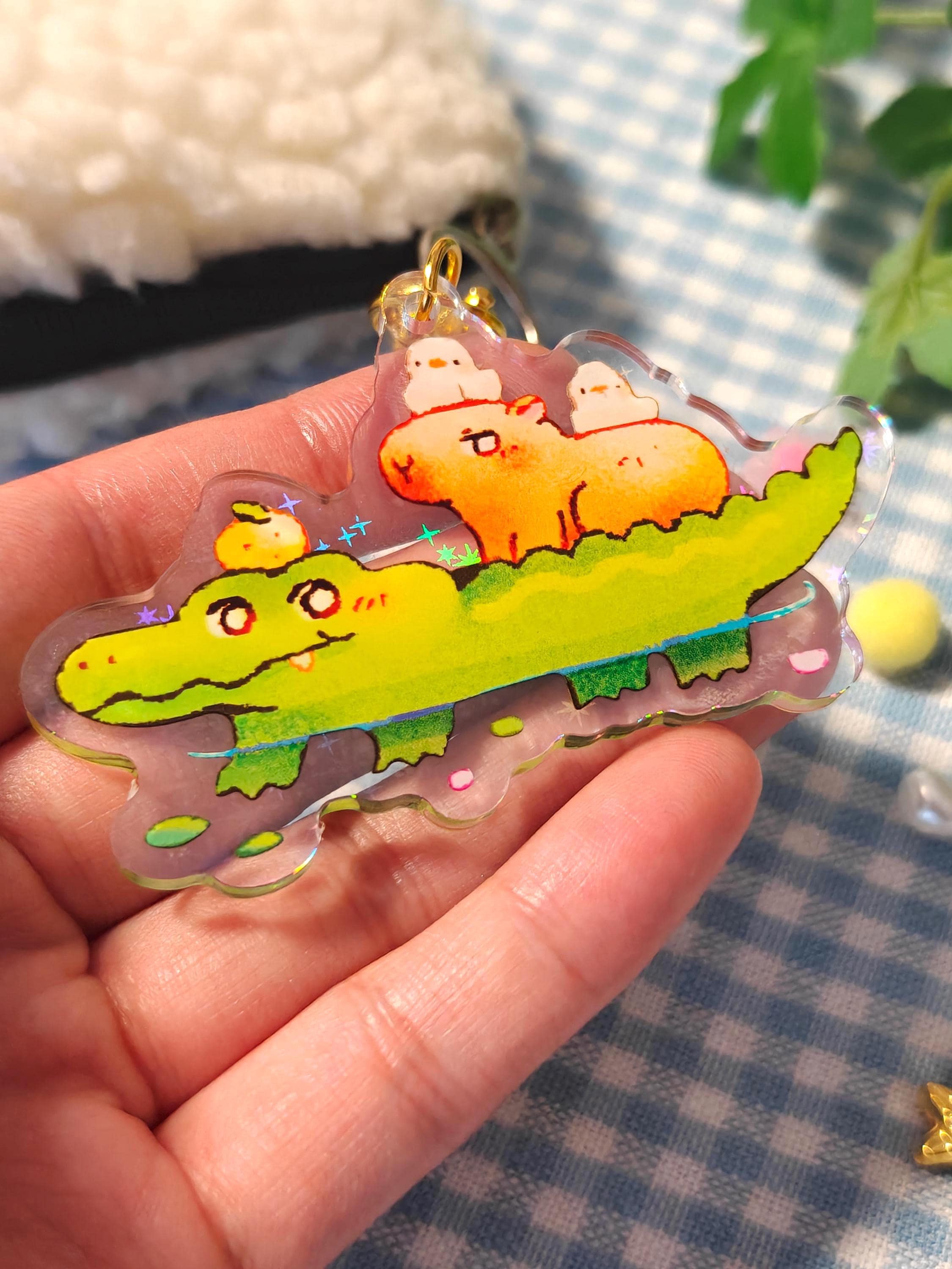 Holographic Swamp Buddies Keychain with Star Hook