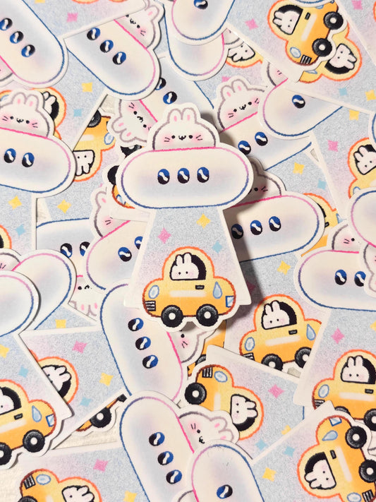 Cute Bunny UFO Sticker