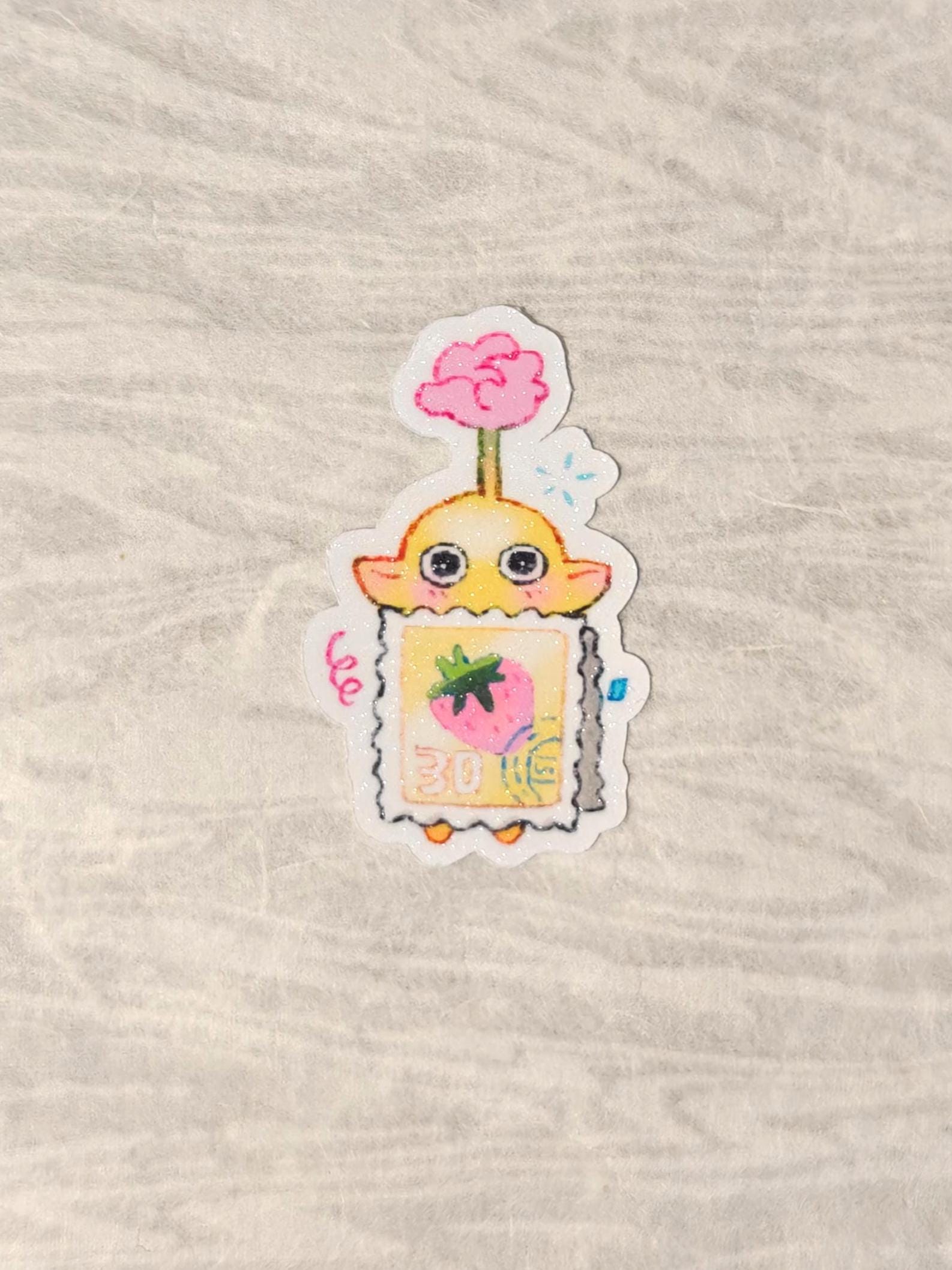 Sparkly Glitter Yellow Pikmin Vinyl Sticker ~ Stamp