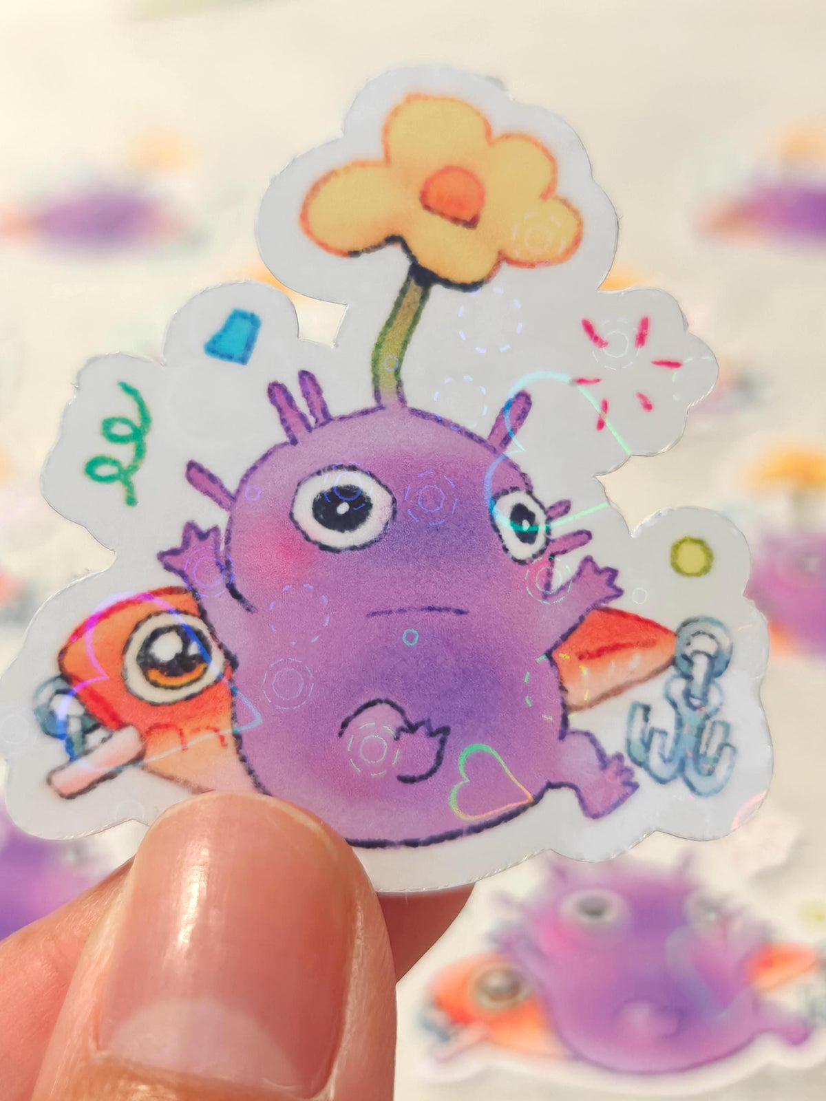 Holographic Purple Pikmin Vinyl Sticker ~  Fishing Lure