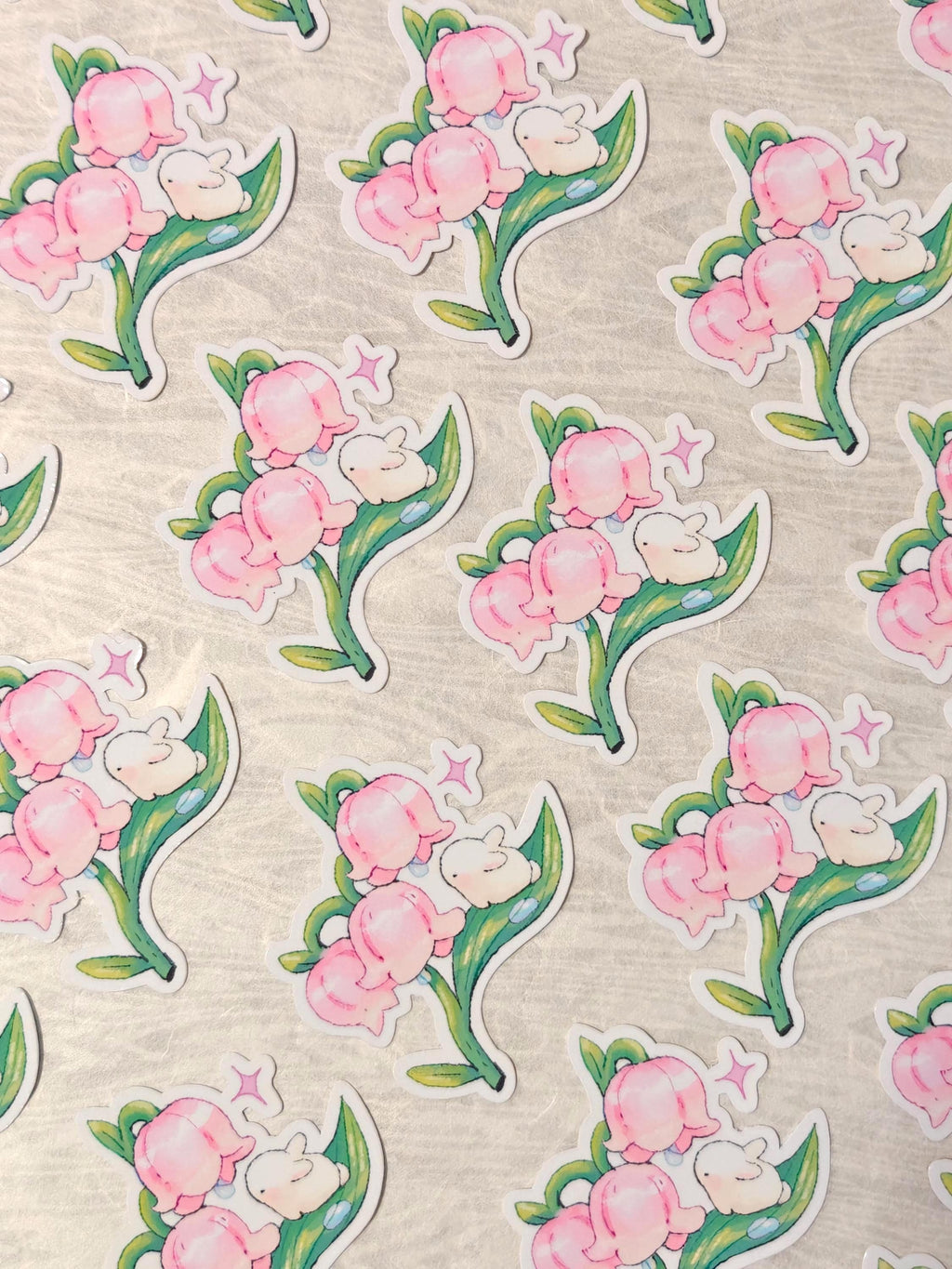 Glossy Pink Lily of the Valley Bunny Vinyl Sticker