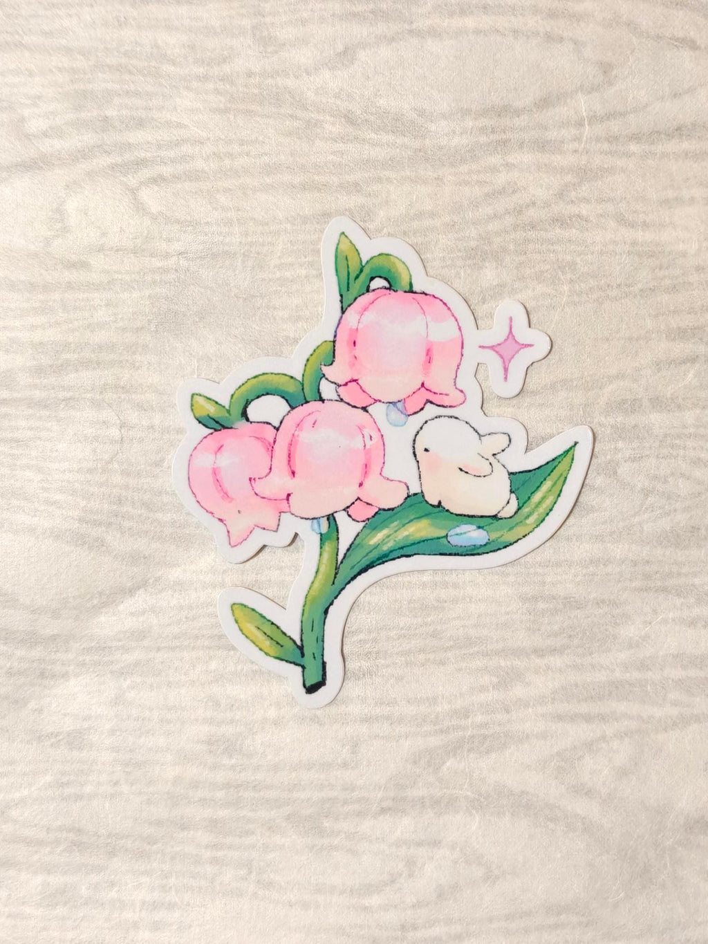 Glossy Pink Lily of the Valley Bunny Vinyl Sticker
