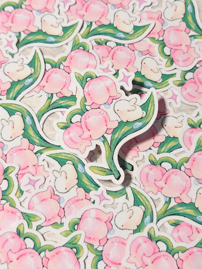 Cute Pink Lily of the Valley Bunny Sticker