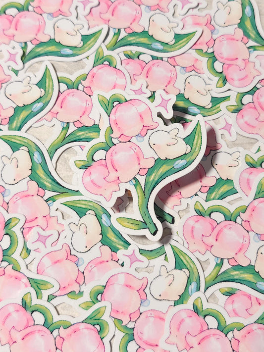 Cute Pink Lily of the Valley Bunny Sticker