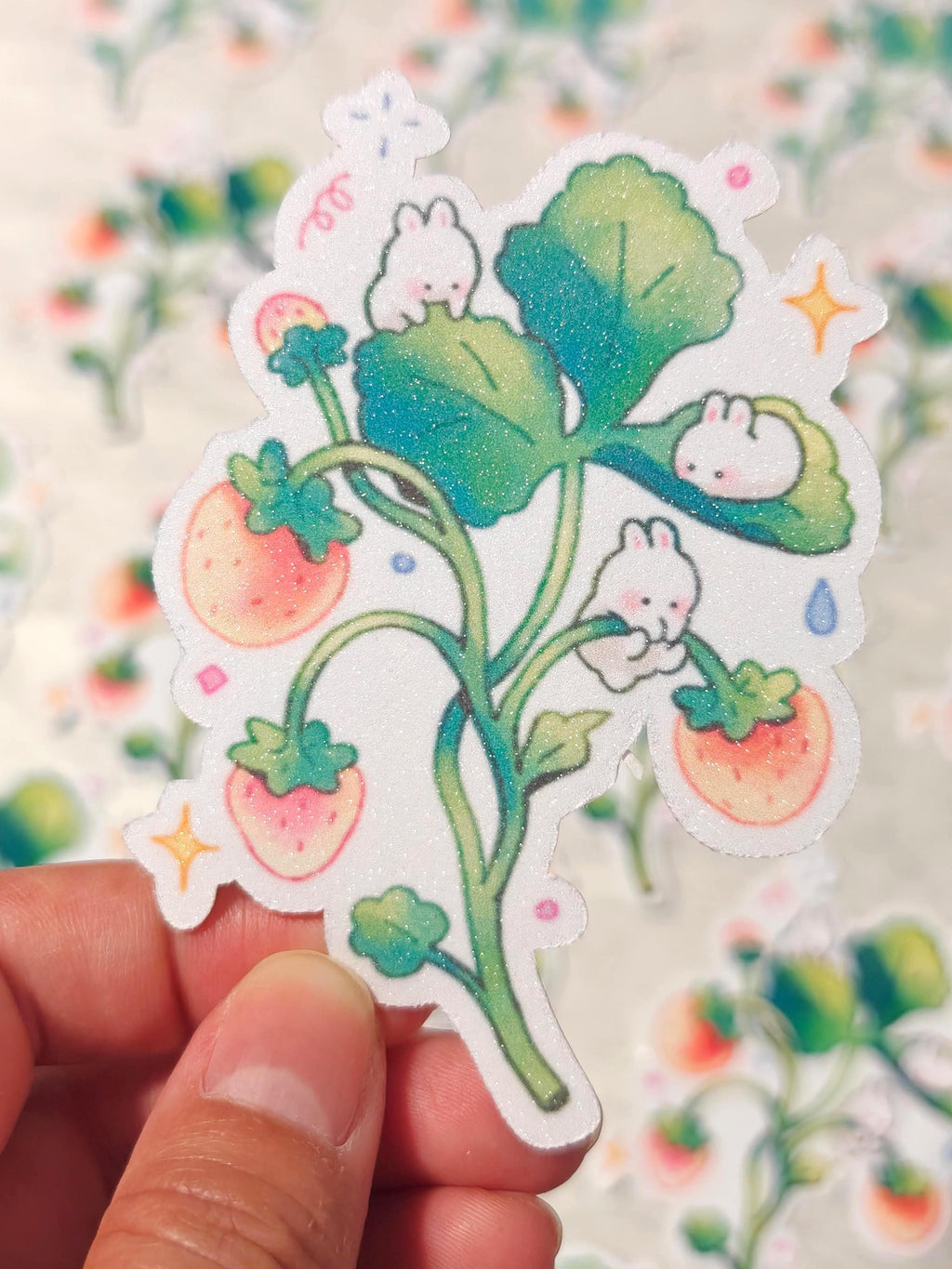 Glossy Strawberry Bunny Vinyl Sticker