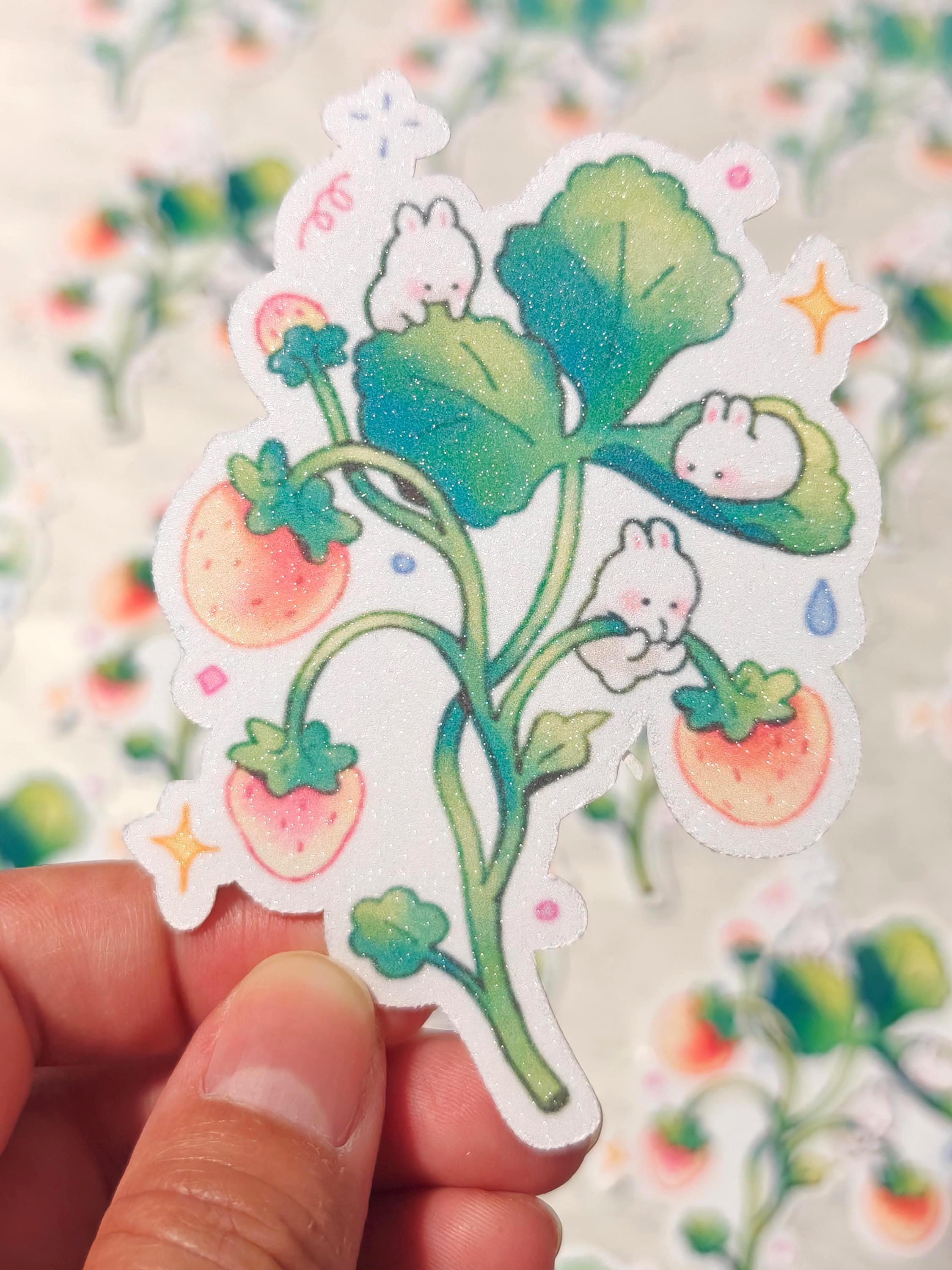 Glossy Strawberry Bunny Vinyl Sticker