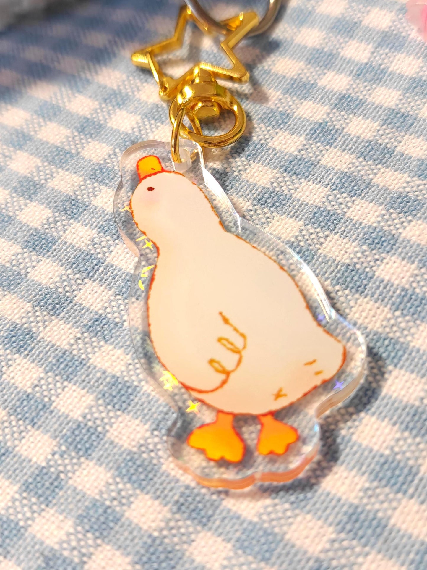 Holographic Goose Keychain – Acrylic Charm with Star Hook