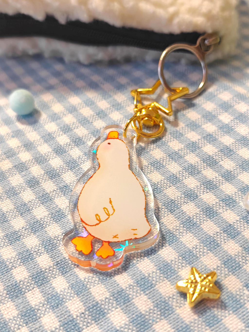 Holographic Goose Keychain with Star Hook