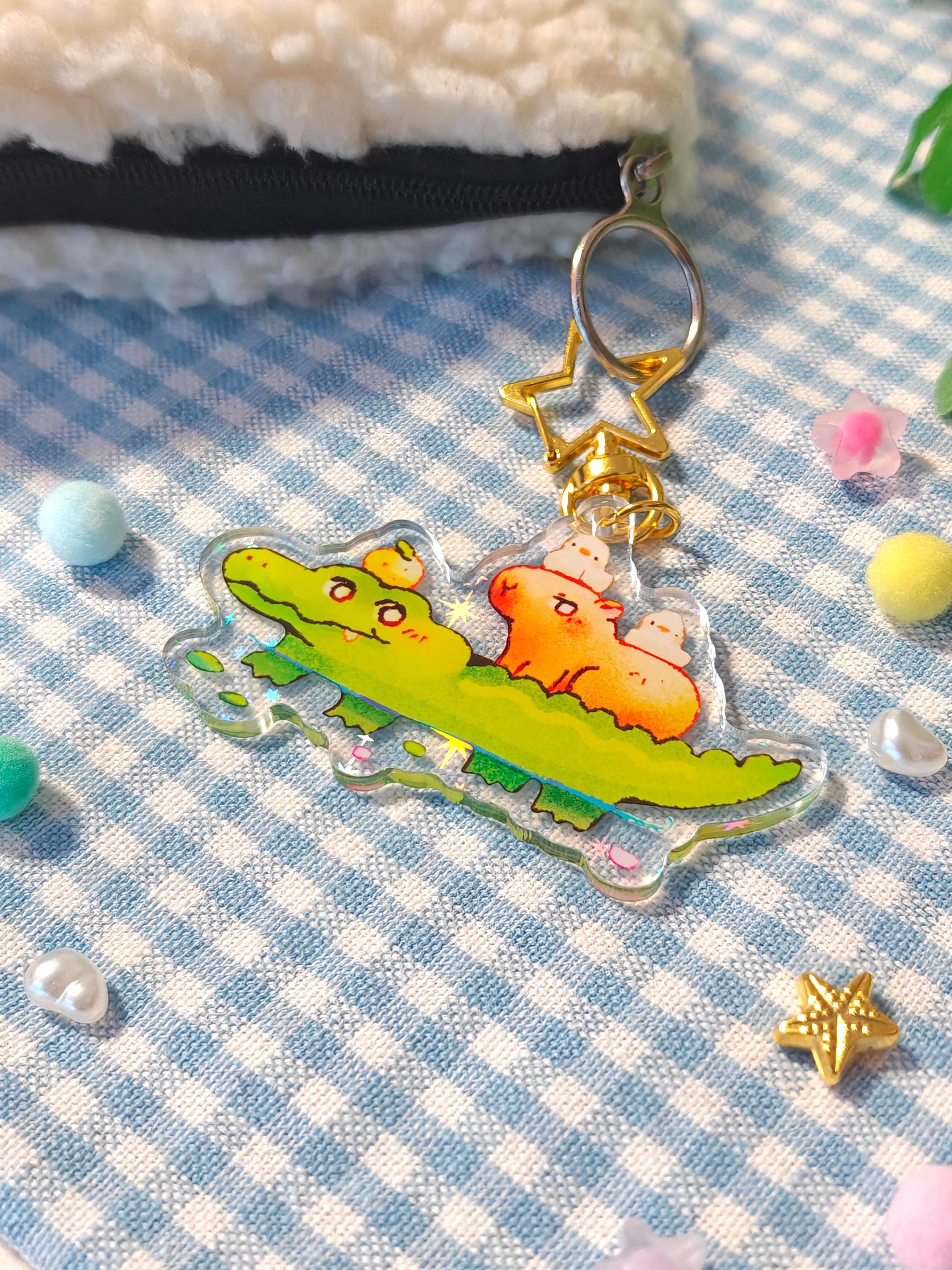 Holographic Swamp Buddies Keychain with Star Hook