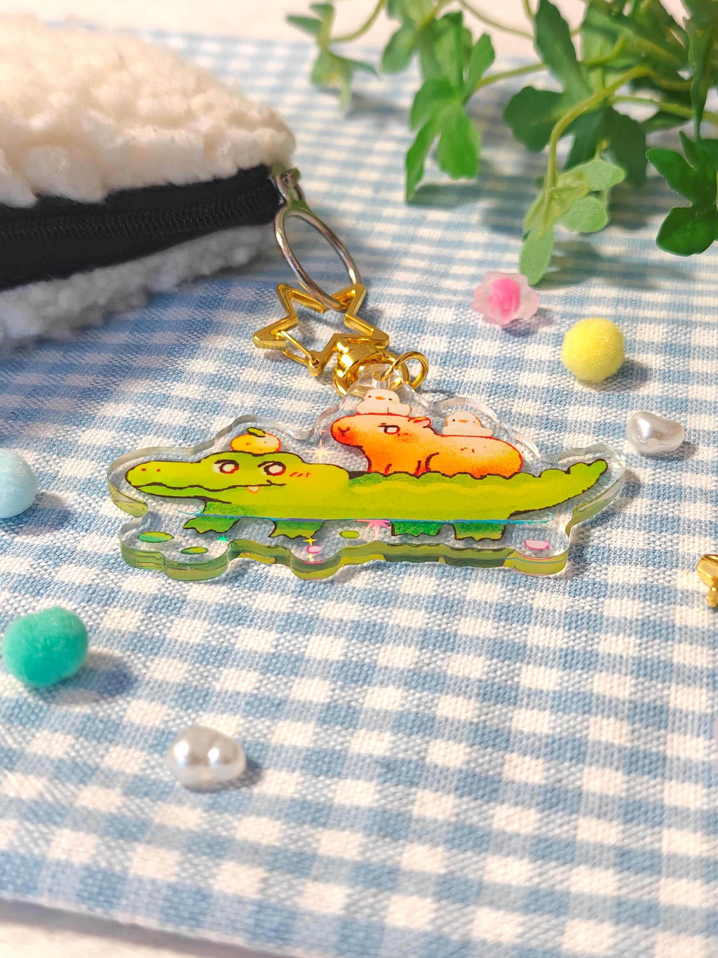 Holographic Swamp Buddies Keychain with Star Hook