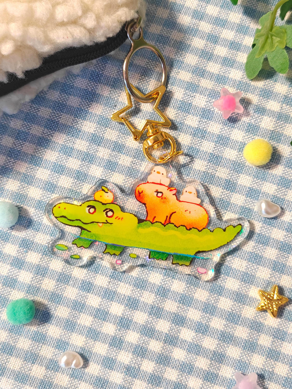 Holographic Swamp Buddies Keychain with Star Hook