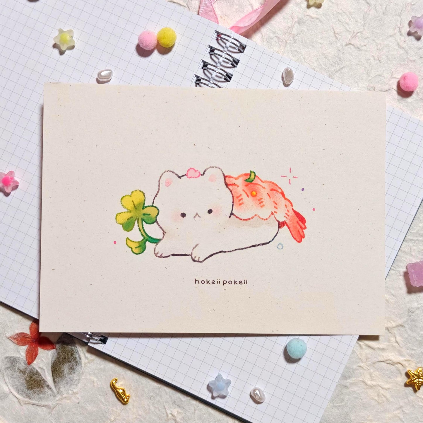 Sushi Cat Textured Art Print - Shrimp