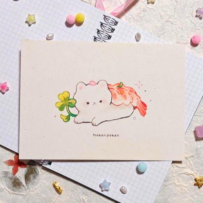 Sushi Cat Textured Art Print - Shrimp