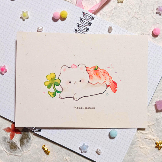 Sushi Cat Textured Art Print - Shrimp