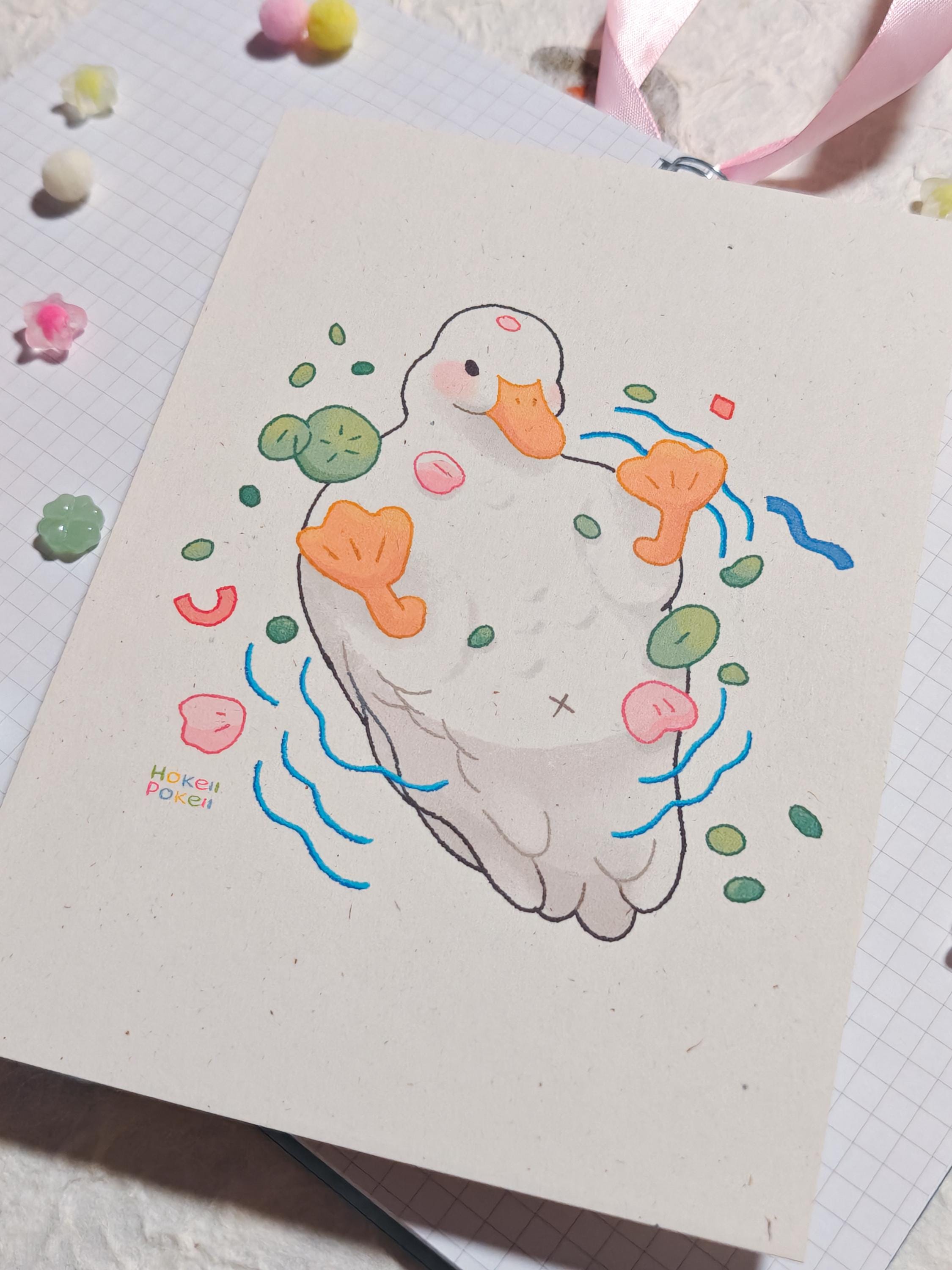 White Duckie Mini Textured Art Print