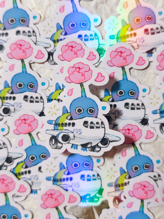 Airplane Blue Pikmin Sticker, Glossy Holographic Vinyl